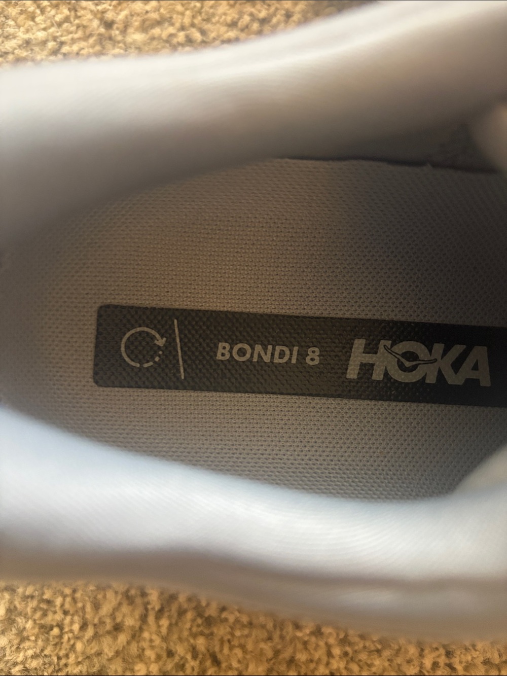 Mens Hoka Bondi 8 White and Gray Cushioned Running Sneakers - Picture 4 of 8